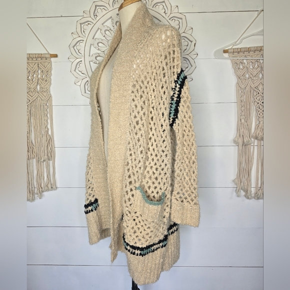 Zadig and Voltaire Cream Crochet Knit Merino Wool Open Front Pix Hook Ca… - Picture 2 of 7